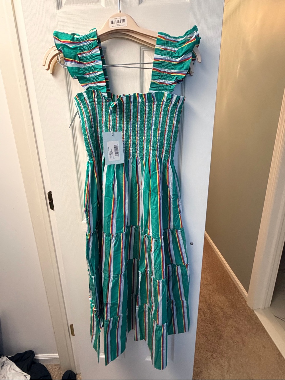 Hill House Green Multi-Stripe Smocked Midi Dress